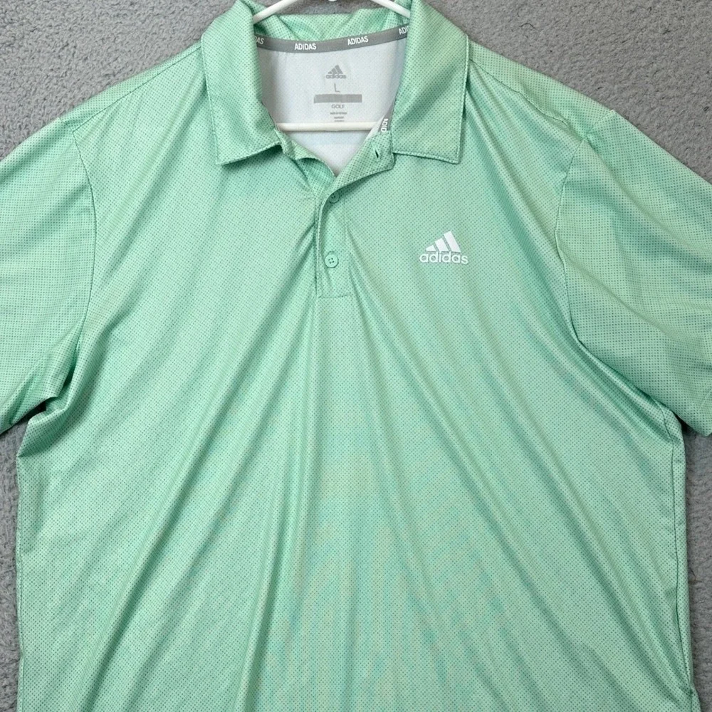 Adidas Golf Polo Shirt Mens Large Performance Mint Green Micro-Dot Stretch Rugby
